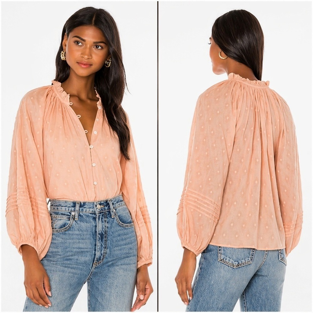Cleobella NEW Alicia Dune Peach Textured Blouson Sleeve Peasant Top SZ XL Boho - Picture 1 of 11